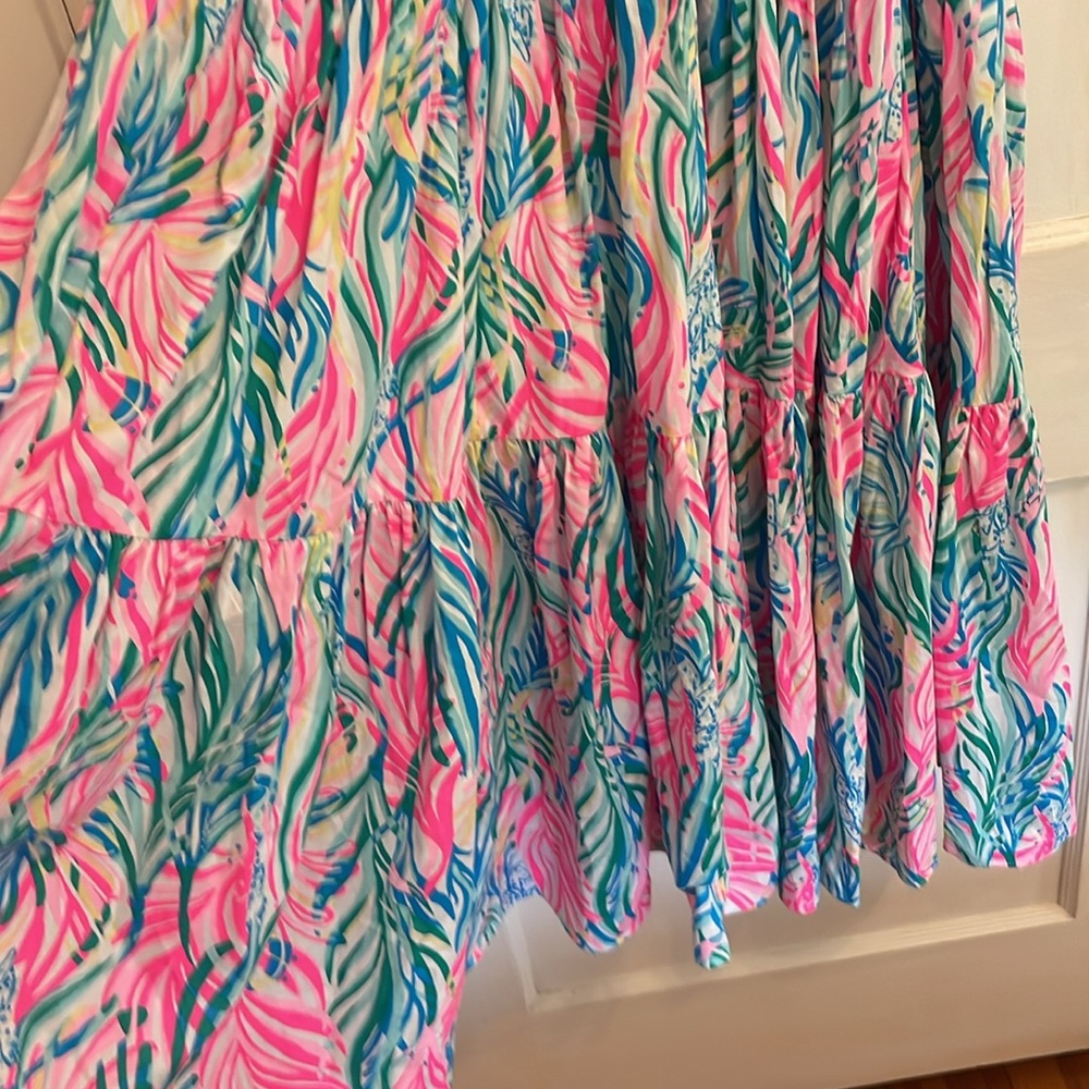 New Lilly Pulitzer Edith Cotton Multi Sea Turtle Soirée Tiered Midi Dress size 2 - Picture 10 of 16